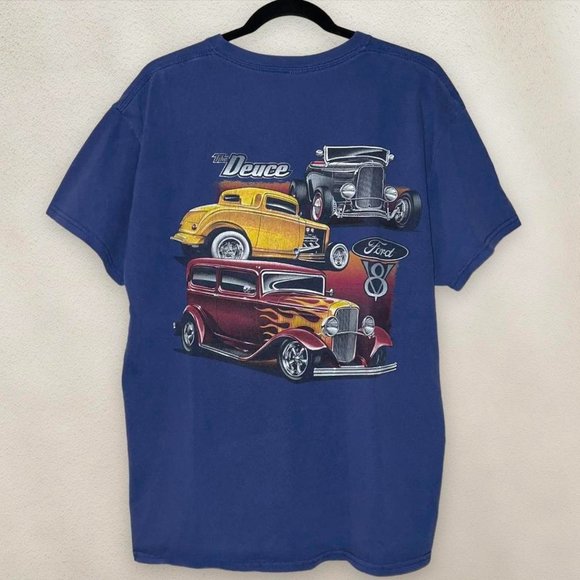 Ford 'The Deuce' Graphic T-Shirt Hot Rods Tee Car Design Gildan Blue Size Large - Picture 1 of 7